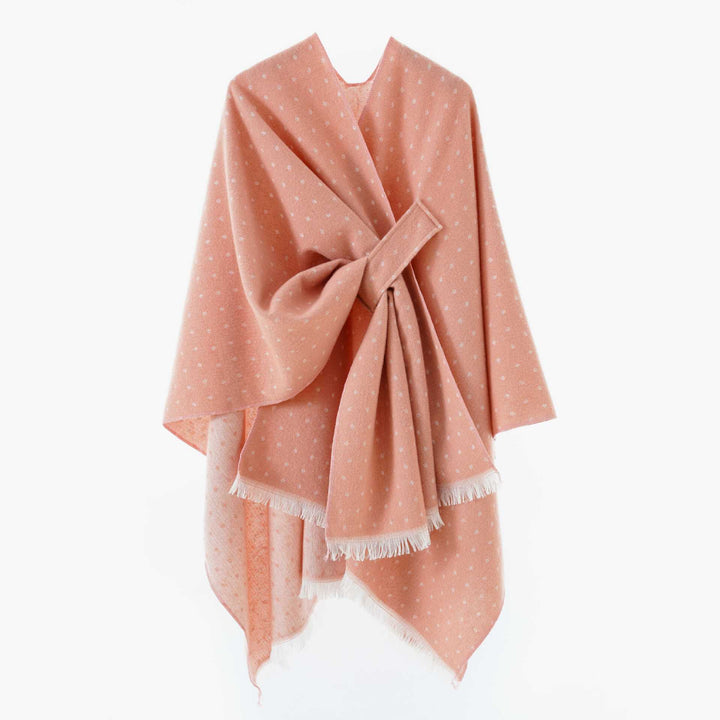 Damen Umlegbarer Wollmix-Poncho mit Hahnentritt-Jacquard und Bindegürtel Drune