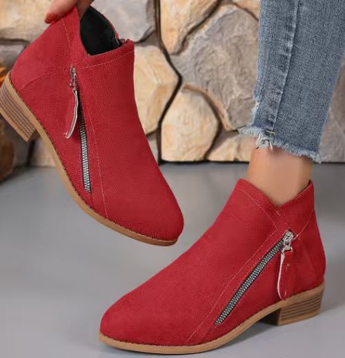 Damen Kurzschaft-Stiefelette im Western-Look mit seitlichem Reißverschluss und mittelhohem Blockabsatz Drune