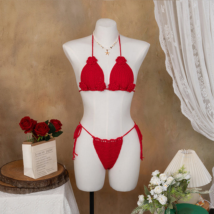 Damen Elegantes Häkel-Bikini-Set mit floralen Applikationen Drune