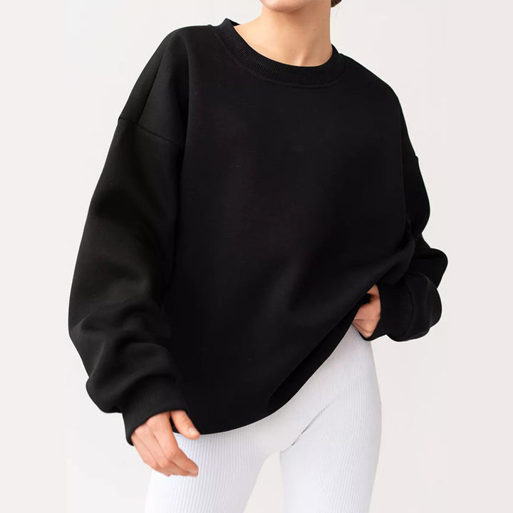 Damen oversized Sweatshirt mit Rundhalsausschnitt, French-Terry Innenfutter und überschnittener Schulter Drune