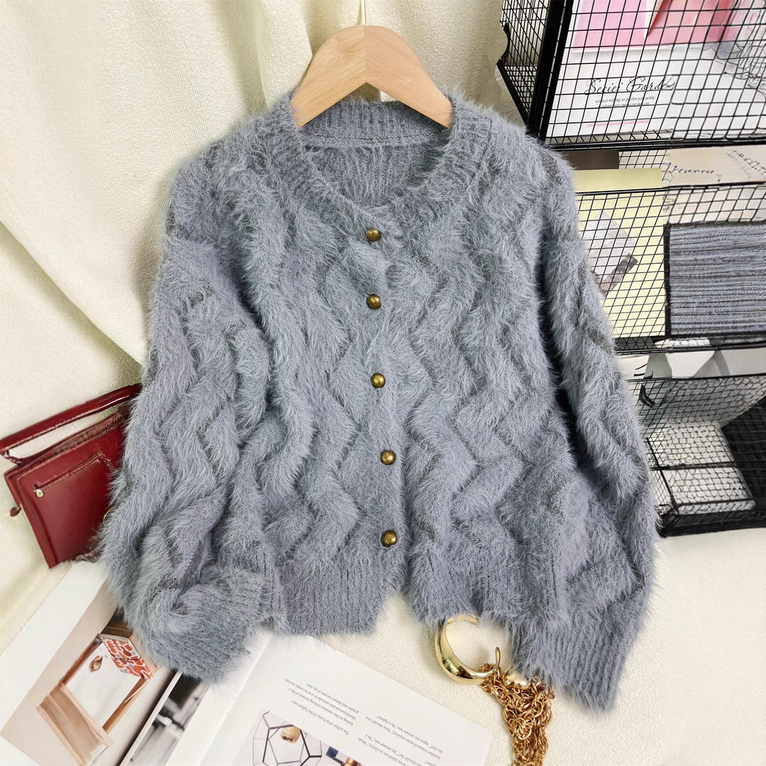Damen kuschelige Strickjacke mit goldenen Knöpfen und weicher Viskosemischung Drune
