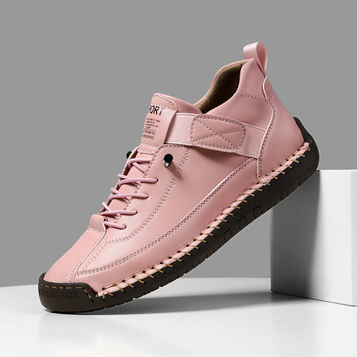 Herren Ledernachahmender Freizeit‑Sneaker mit Klettriemen, Mokassinnaht & profilierter Gummisohle Drune