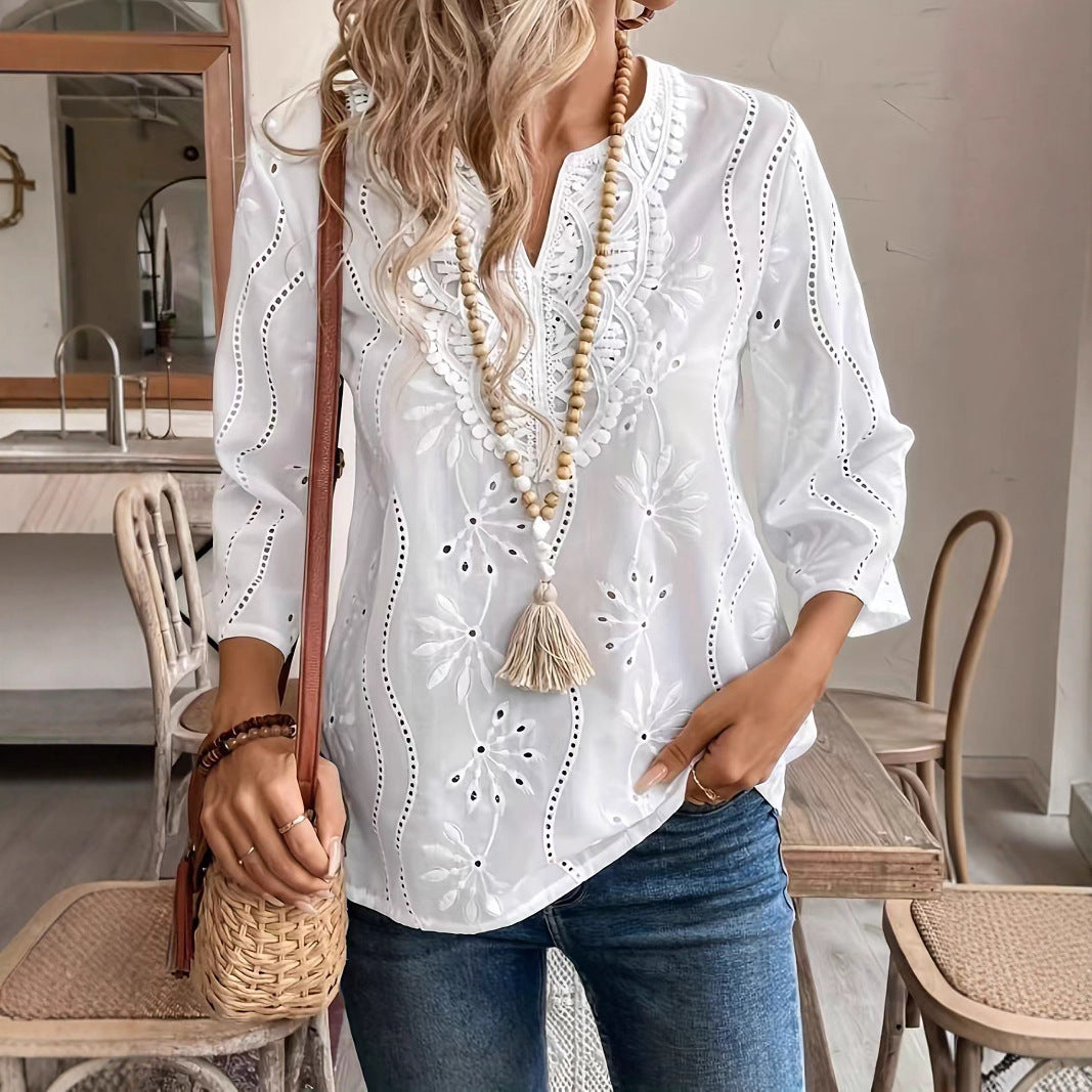 Damen Bluse mit besticktem Design und luftiger Passform Drune