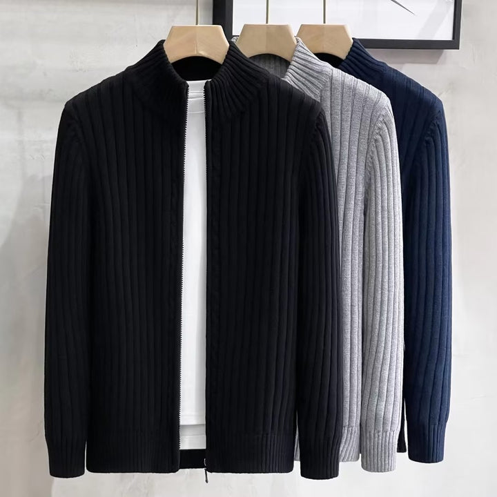 Herren Modische Strickjacke mit Reißverschluss und Rippenstruktur Drune