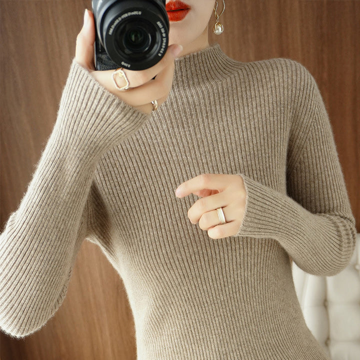 Damen Körperbetonter Rippenstrick-Rollkragenpullover mit Stretch-Effekt Drune