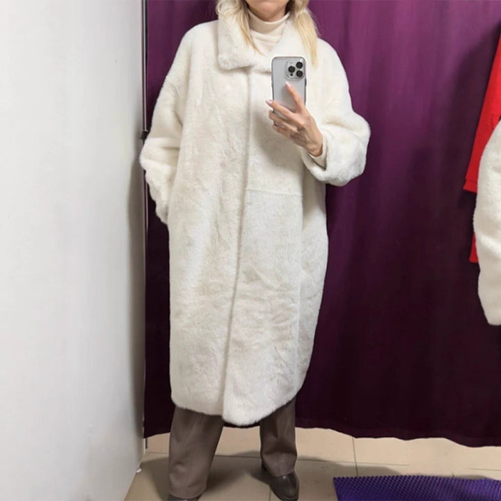 Damen Maxi Kunstfell-Mantel mit Oversize-Schnitt und aufgesetzten Taschen Drune