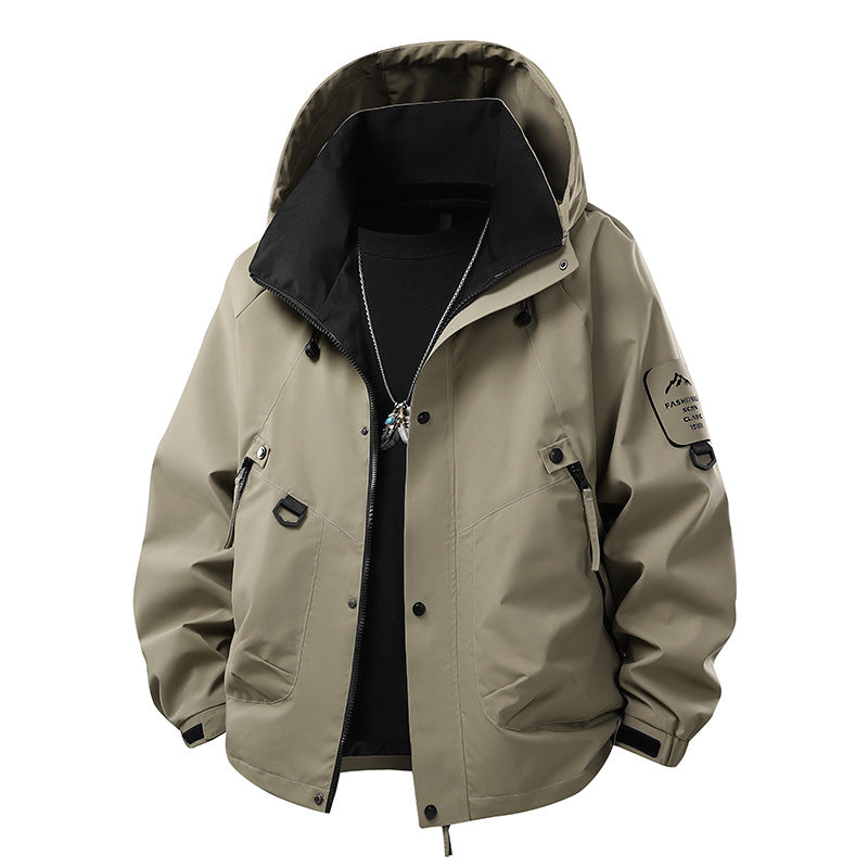 Herren Wasserdichte Outdoor-Jacke mit verstellbarem Kapuzenkragen Drune