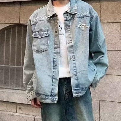 Herren lässige Denim-Überjacke mit kreativen Details Drune