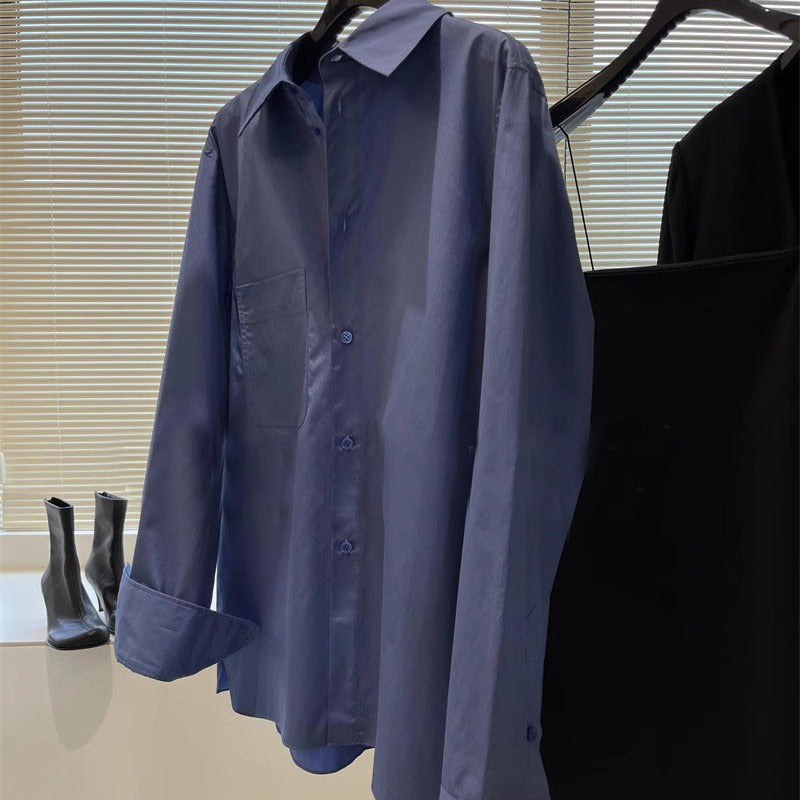 Damen elegante langärmlige Bluse mit Knopfleiste und Brusttasche Drune