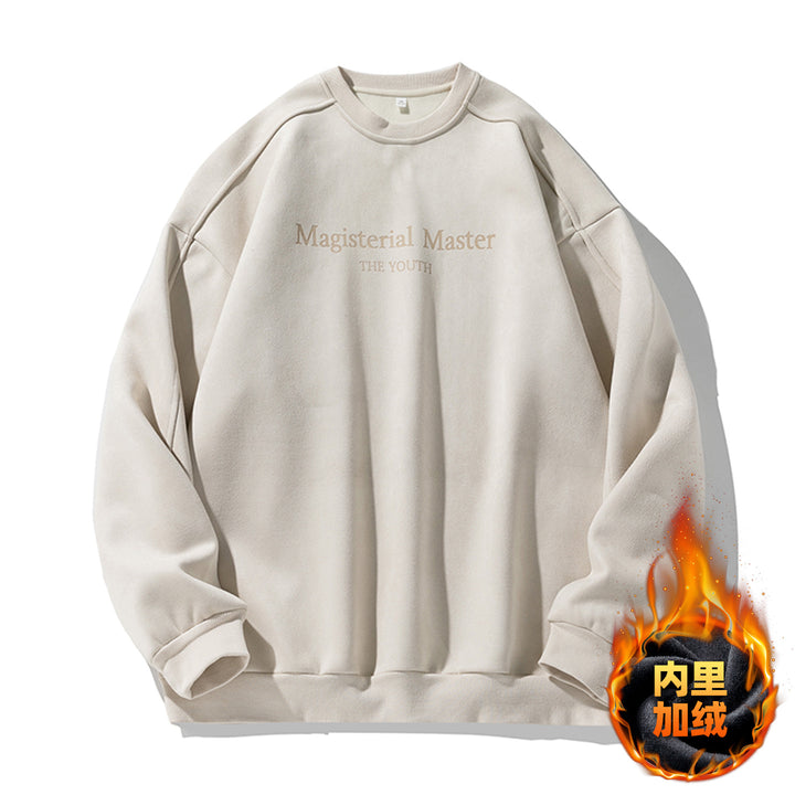 Unisex Oversize Velours-Sweatshirt mit Rundhalsausschnitt und dezenter Script-Prägung Drune