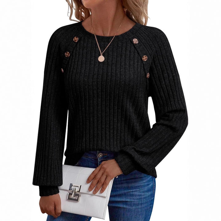 Damen Gerippter Strickpullover mit Zierknopfleiste an Raglanärmeln Drune