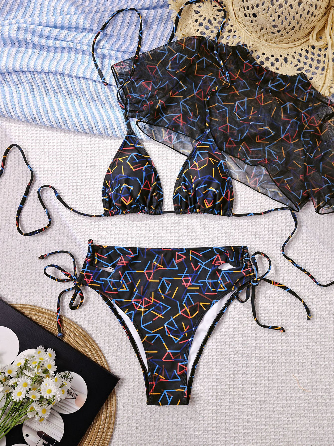 Damen Triangel-Bikini mit transparentem Übertop Drune