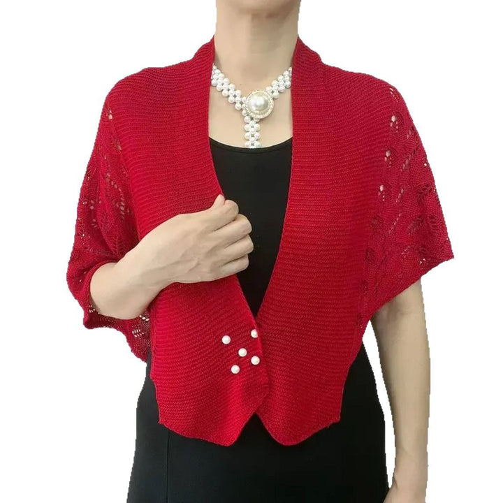 Damen elegante Strickjacke mit Spitzenmuster und Perlenknöpfen Drune