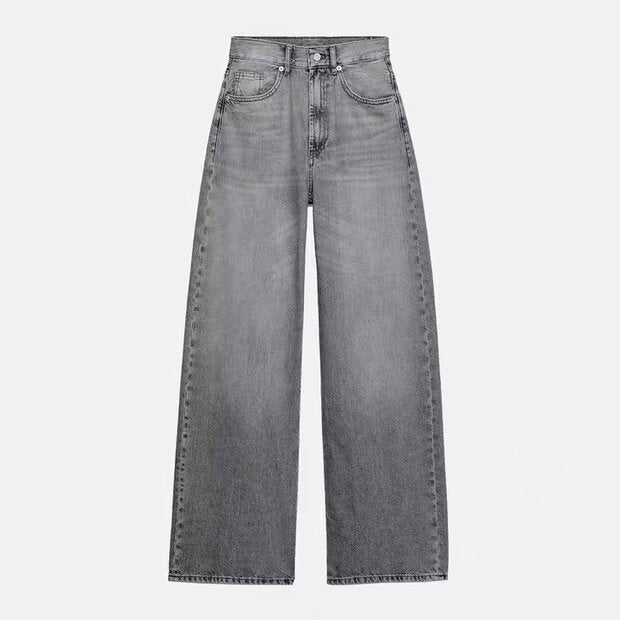 Damen High-Waist Denim-Jeans mit weitem Bein und Fünf-Taschen-Design Drune