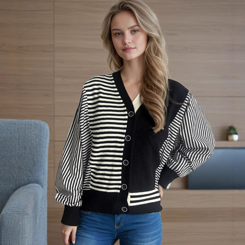 Damen modischer Strickcardigan mit gestreiftem Arm-Design und komfortablem Schnitt Drune