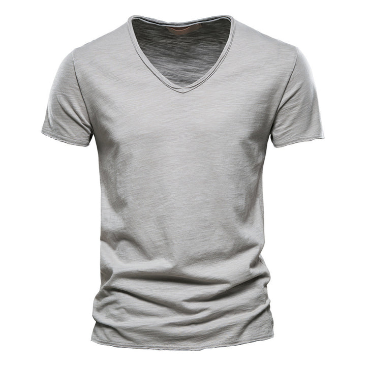 Herren nan leichtes Baumwolljersey Kurzarmshirt mit V-Ausschnitt und schmaler Passform Drune