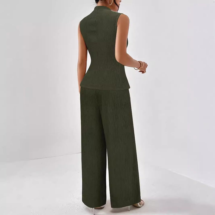 Damen Elegantes Jumpsuit mit hohem Kragen und weitem Bein Drune