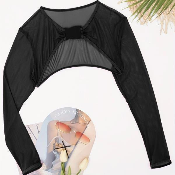 Damen Crop-Top mit modischem Mix aus Netz und Raffung Drune