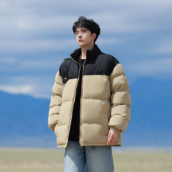 Herren Oversize-Steppjacke mit Colourblock-Schulter, hoher Stehkragen & windabweisender Wattierung Drune