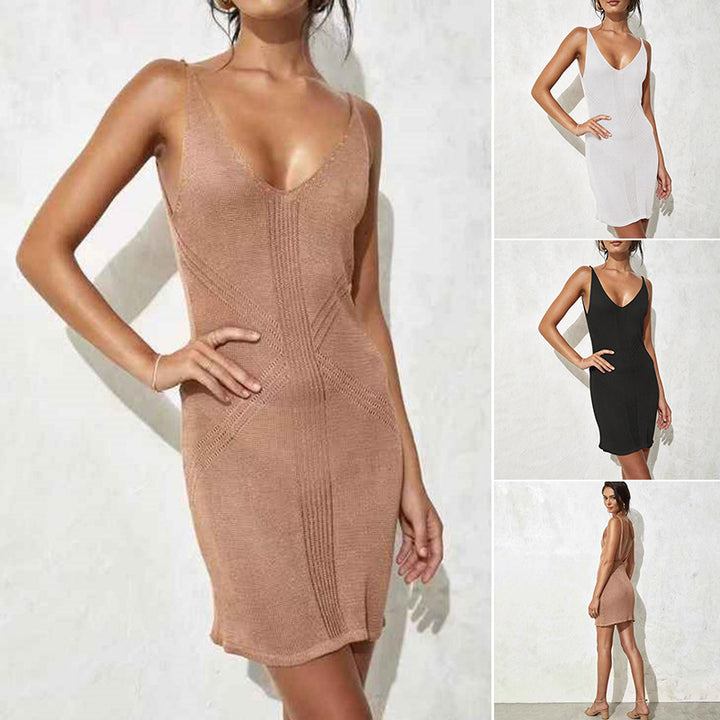 Damen elegantes Häkelkleid mit tiefem Ausschnitt Drune