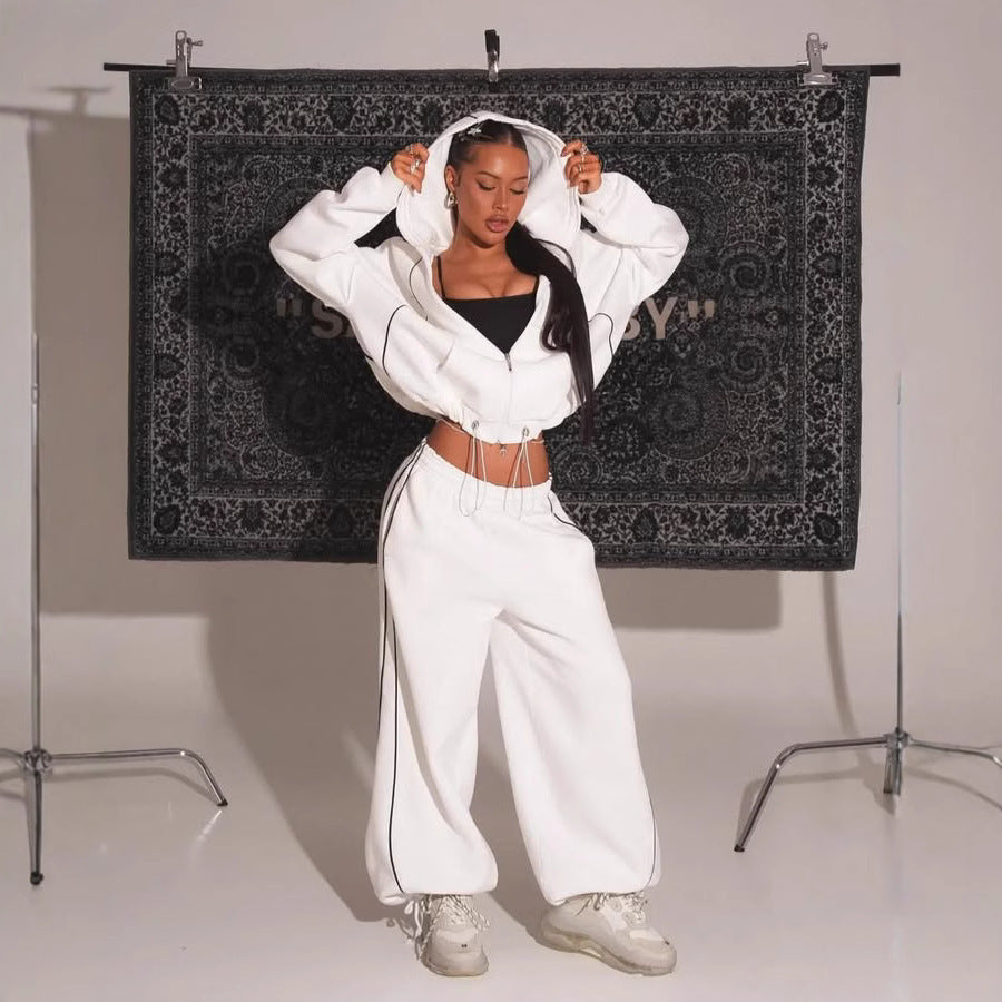 Damen nan weites Oversize-Trackset mit Reißverschluss-Kapuzenjacke und extraweiter Loungehose Drune