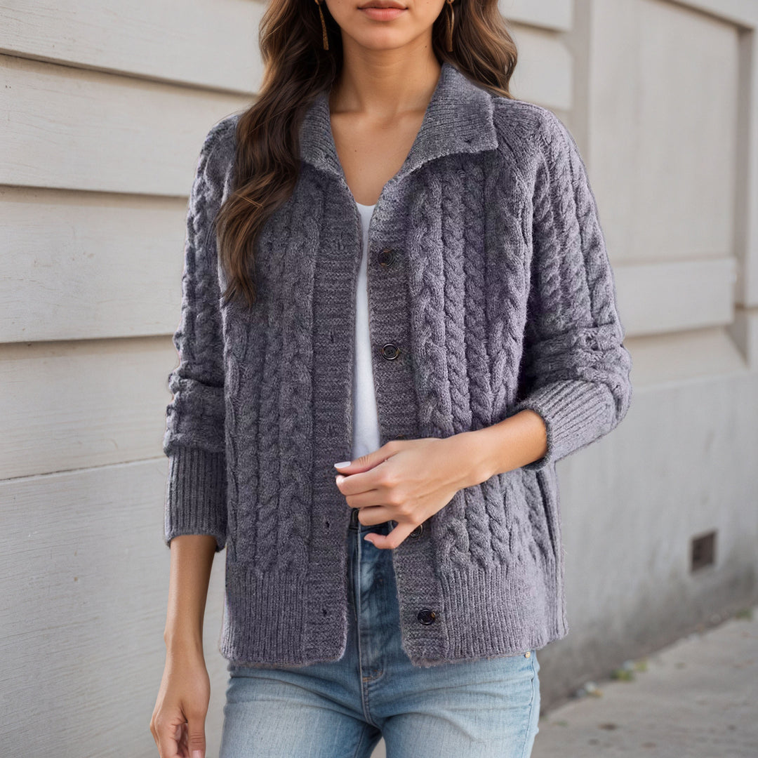 Damen Grobstrickjacke mit dekorativem Zopfmuster und praktischen Taschen Drune