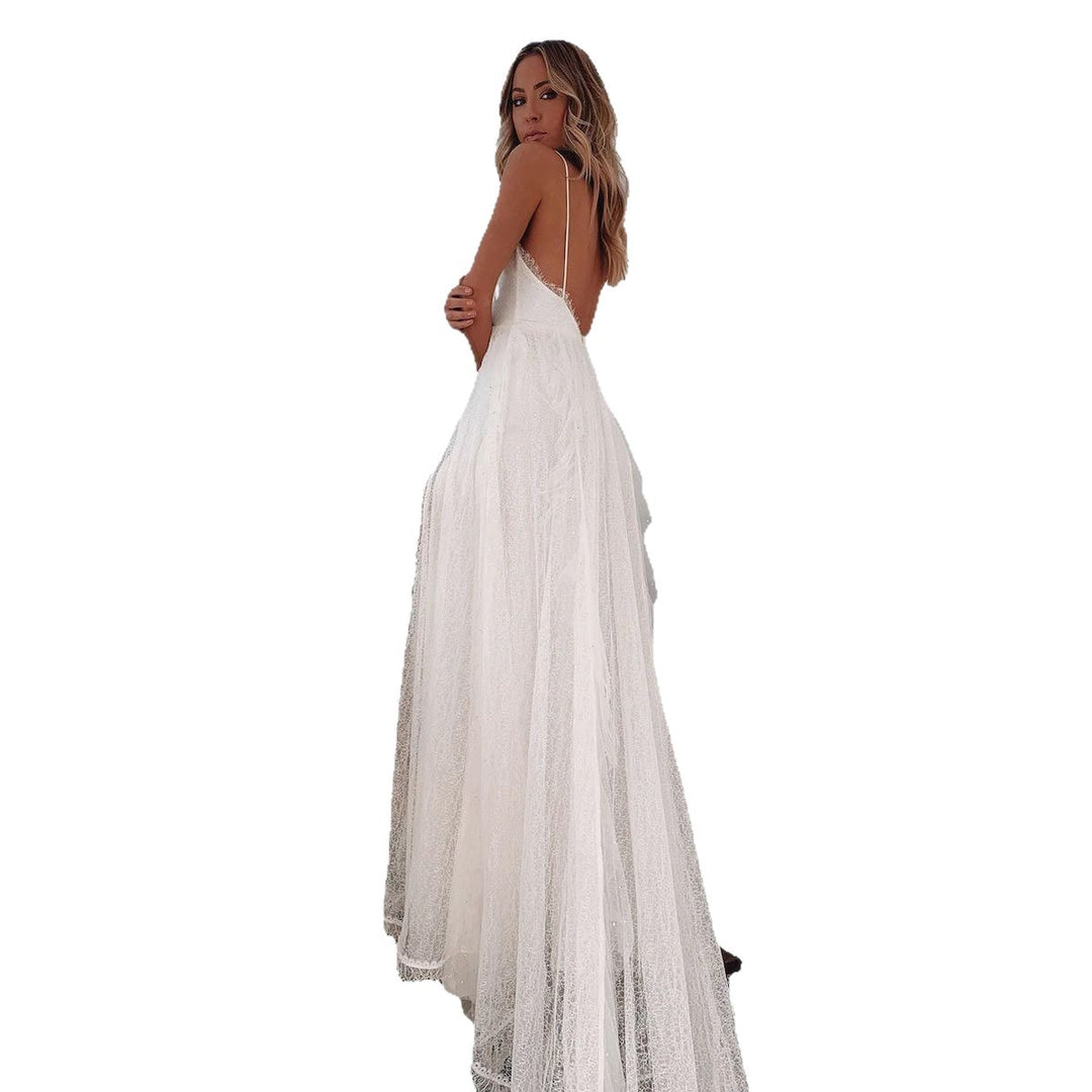 Damen Elegantes Spitzenkleid mit tiefem V-Ausschnitt und voluminösem Rock Drune