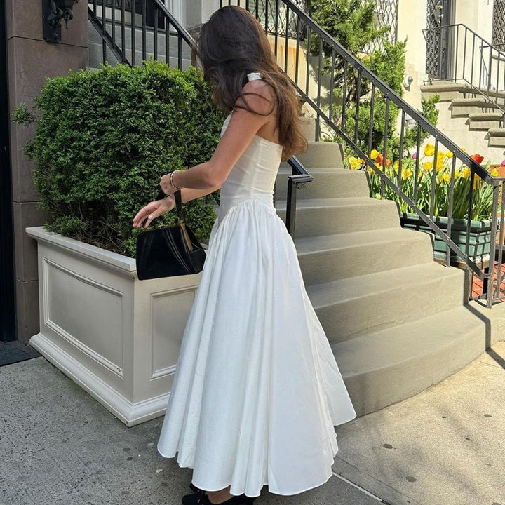 Damen Elegantes Maxikleid mit tiefem V-Ausschnitt und fließendem Rock Drune