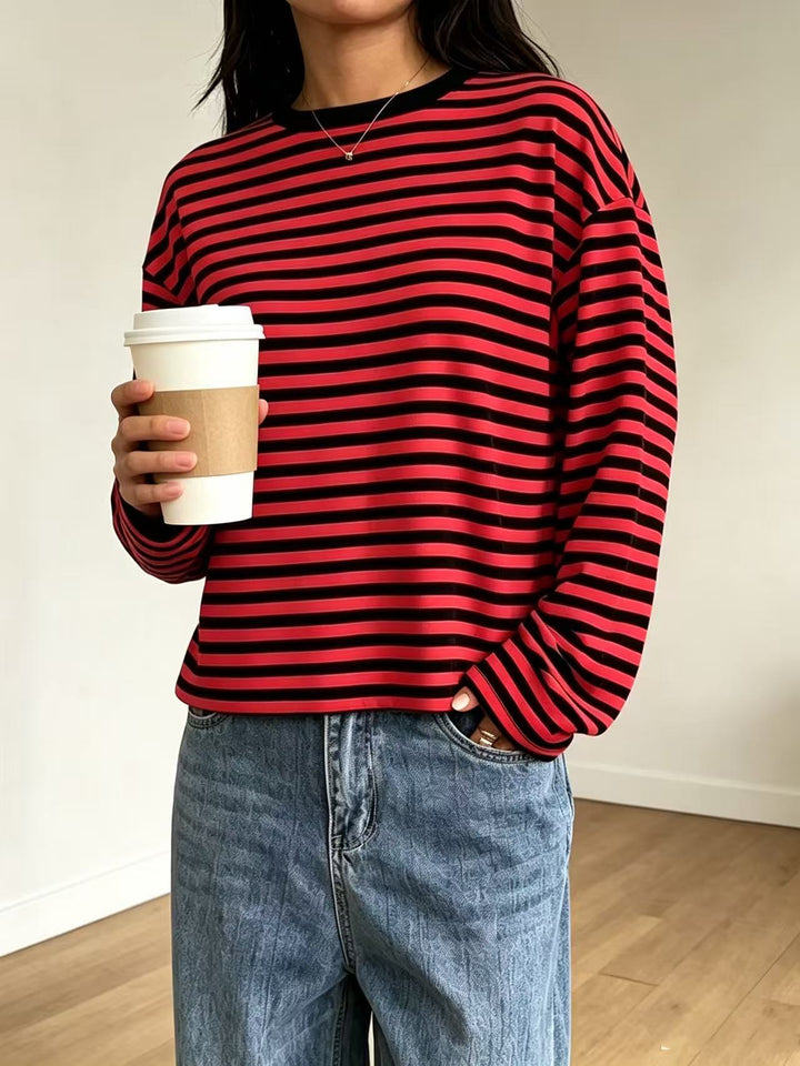 Damen gestreiftes Langarmshirt mit lässigem Schnitt und rundem Halsausschnitt
