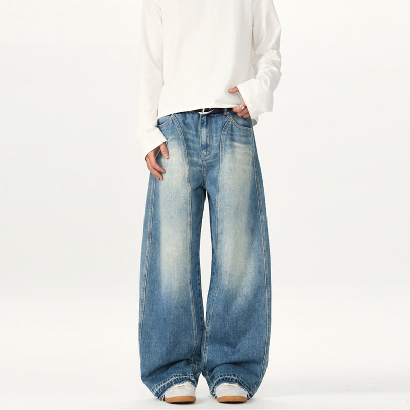 Herren Extraweite Vintage-Denim-Jeans mit Palazzoschnitt und vertikaler Nahtführung Drune