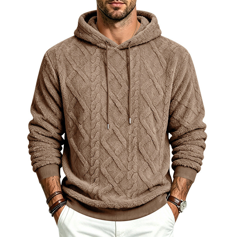 Herren Kuscheliger Sherpa-Kapuzenpullover mit Zopfstruktur und Rippbündchen Drune