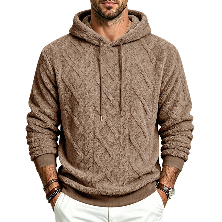 Herren Kuscheliger Sherpa-Kapuzenpullover mit Zopfstruktur und Rippbündchen Drune