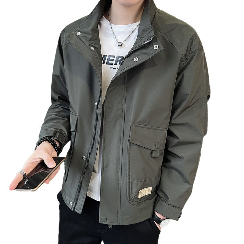 Herren trendige Feldjacke mit praktischen Taschen und verstellbarem Kragen Drune