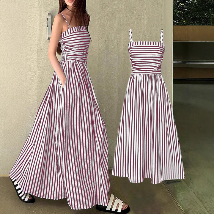 Damen Maxikleid mit schmalen Trägern und raffinierten Falten Drune