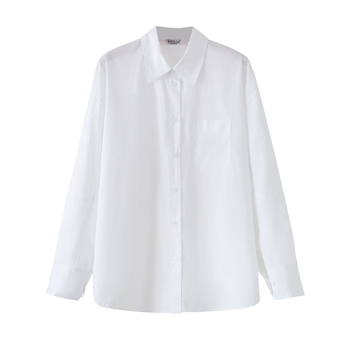 Damen Oversize-Basics-Bluse mit kastiger Silhouette, Hemdkragen und Brusttasche Drune