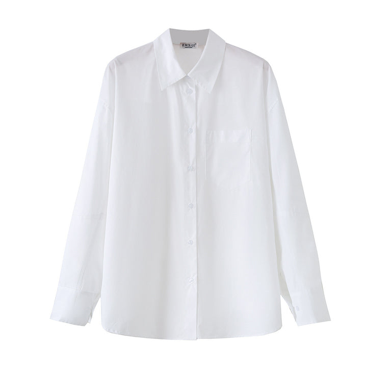 Damen Oversize-Basics-Bluse mit kastiger Silhouette, Hemdkragen und Brusttasche Drune