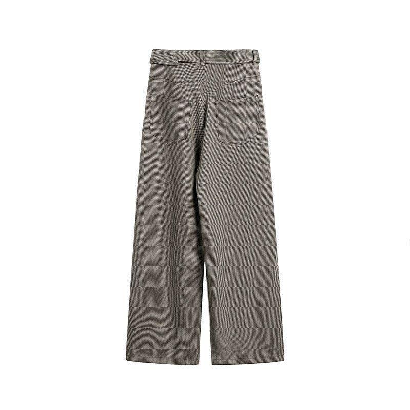 Damen Weite High‑Waist Culotte‑Hose mit Bindegürtel und Glencheck‑Muster Drune