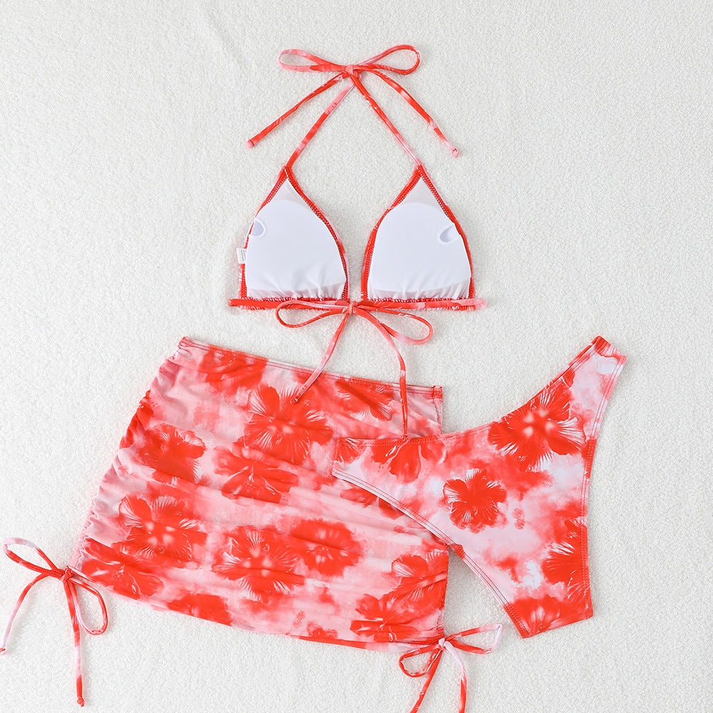 Damen Triangel-Bikini-Set mit verstellbaren Trägern und floralem Wickelrock Drune