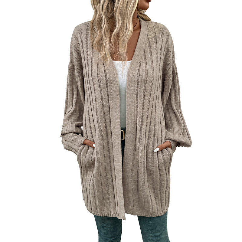 Damen Lässiger Strickmantel mit Taschen Drune