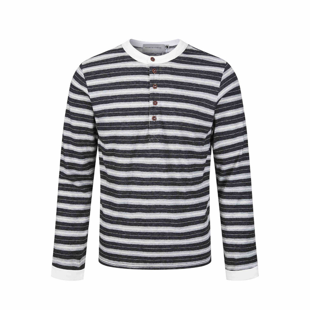 Herren Langarm-Henleyshirt mit gestreifter Struktur und Kontrastkragen Drune