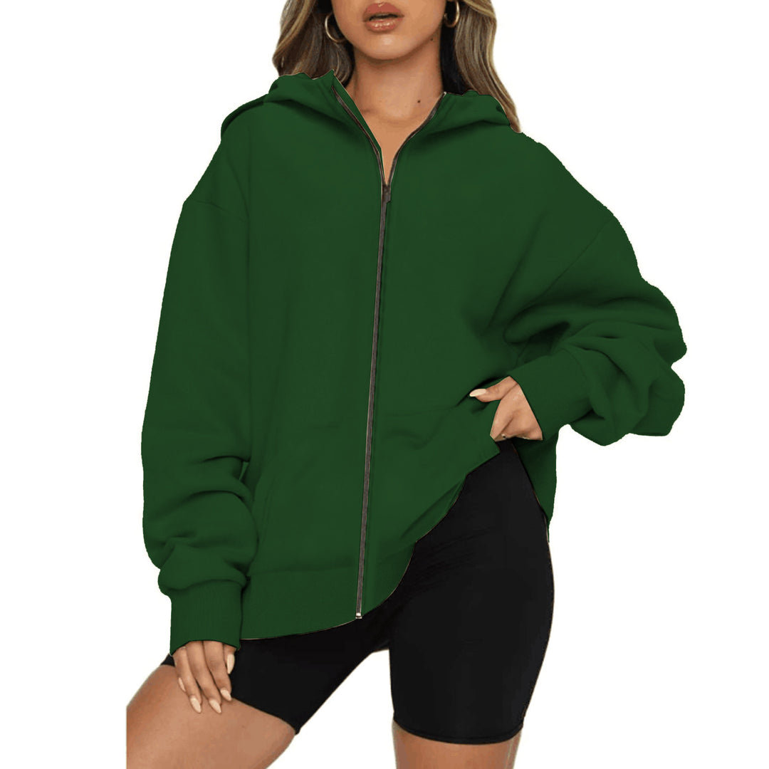 Damen nan leichte Zip-Kapuzenjacke im Relaxed-Fit mit Kängurutasche und gerippten Bündchen Drune