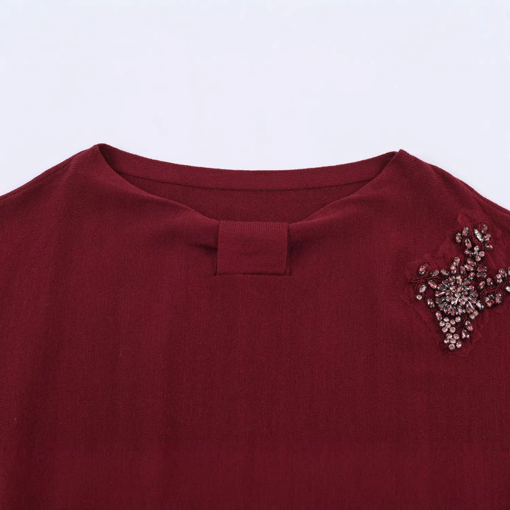 Damen Feinstrick-Pullover mit breitem U-Boot-Ausschnitt und Perlenapplikation Drune