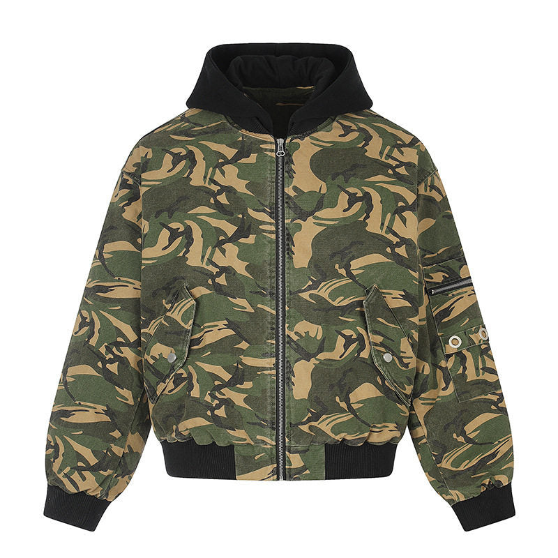 Damen Oversize-Utility Bomberjacke mit Kapuze, Reißverschluss-Front und Ärmel‑Tasche Drune