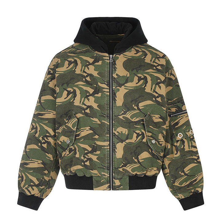 Damen Oversize-Utility Bomberjacke mit Kapuze, Reißverschluss-Front und Ärmel‑Tasche Drune