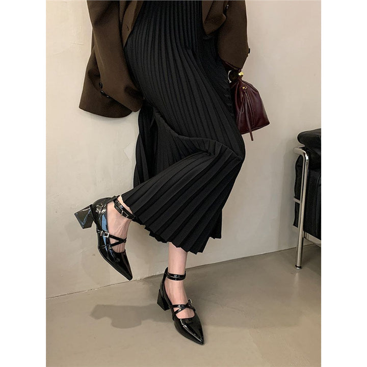 Damen Spitz zulaufende Riemchen‑Mules im Mary‑Jane‑Stil mit verstellbarem Knöchelriemen und geformtem Blockabsatz Drune