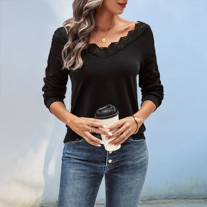 Damen Elegantes Strickoberteil mit Spitzenakzenten Drune