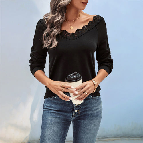Damen Elegantes Strickoberteil mit Spitzenakzenten Drune