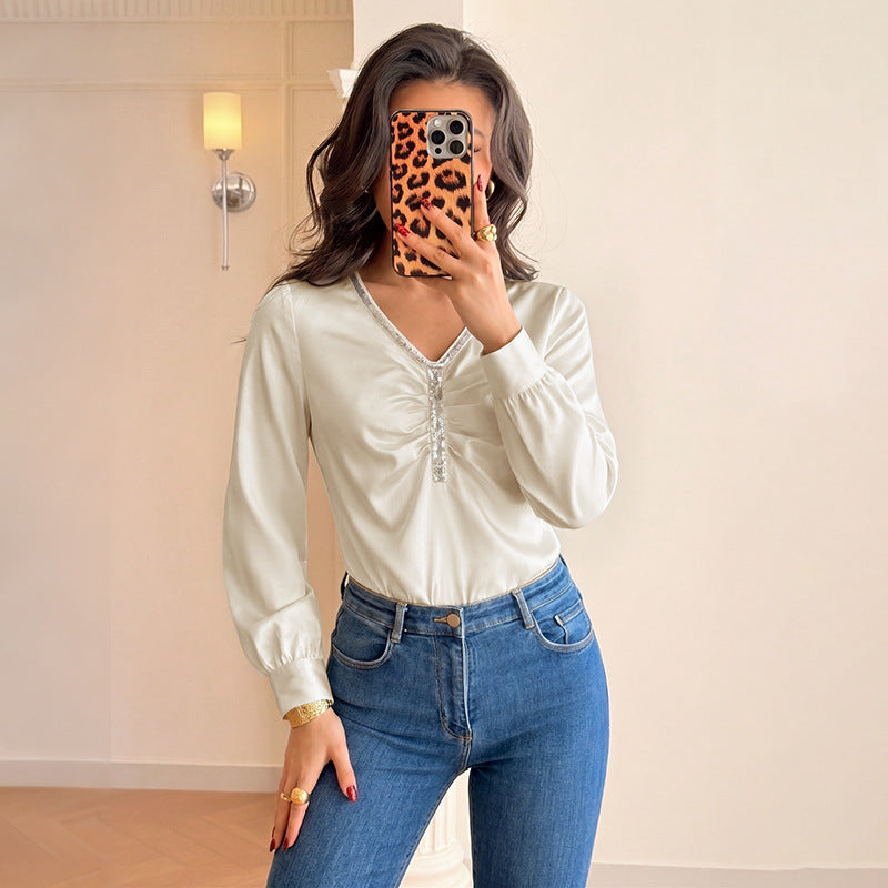 Damen Elegantes Blusenshirt mit Rüschendetails und Strassakzenten Drune