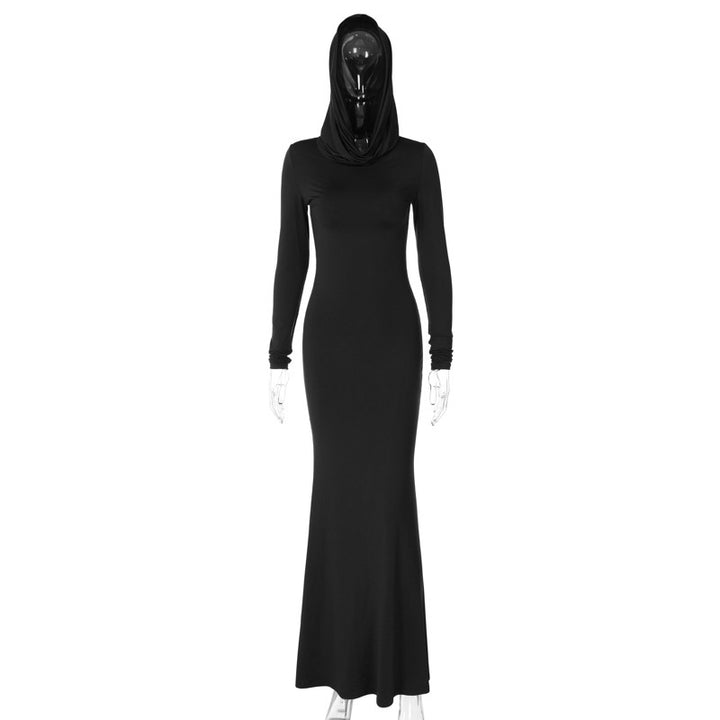 Damen Langarm-Maxis Kleid mit Kapuze aus hochwertigem Stretchmaterial Drune