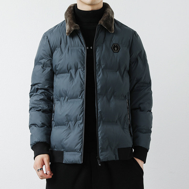 Herren Modische Steppjacke mit Kunstfellkragen Drune